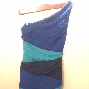 BCBG Maxazria One Shoulder Ruched Colorblock Dress